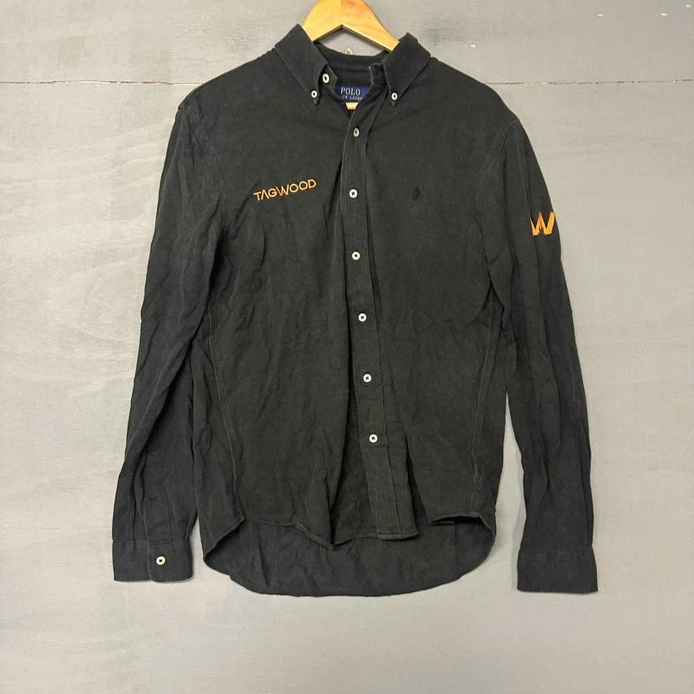 Polo Ralph Lauren Mens Knit Oxford Shirt Black‎ Tagwood Embroidery Size M